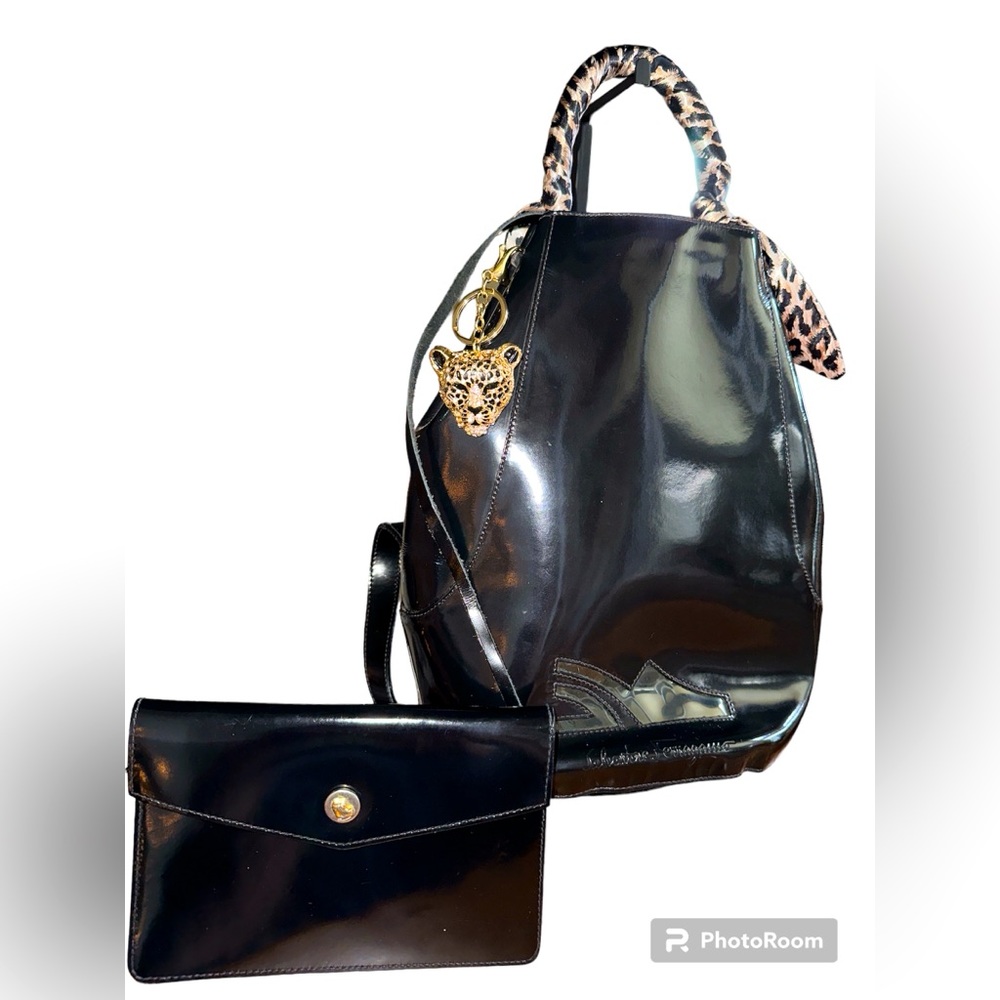Salvatore Ferragamo Black Patent Leather Backpack! Pristine!! Comes w/pouch!
